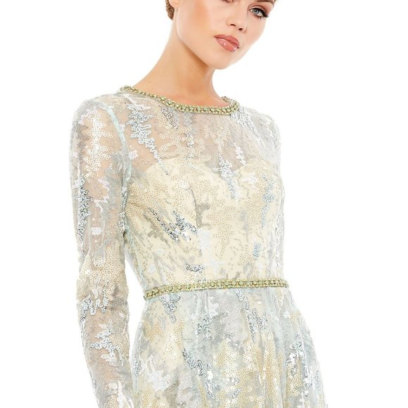 NEW Mac Duggal Dress Gown 12460 Cocktail Formal Embellished Mesh Blue‎ - Picture 4 of 9